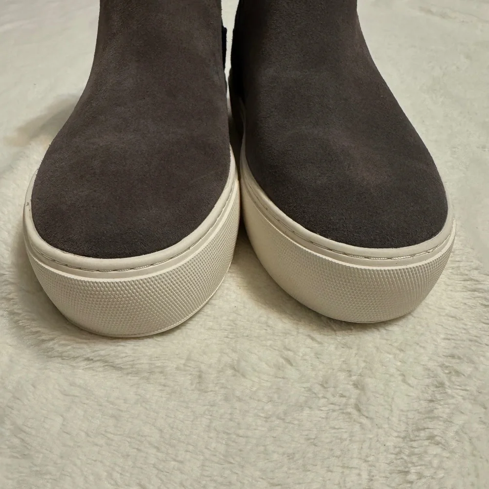 UGG Women's Dark Brown/grey Suede Slip-On Sneakers with Cream Sole